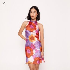 Nasty Gal Collections Bold Satin Flower Mini Halter Dress - worn 1 time